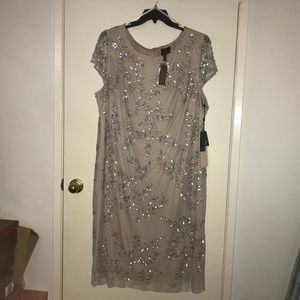 Adrianna Papell Champagne Floral Sequined Dress
